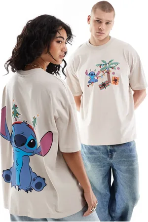 ASOS Camiseta beis extragrande con estampados de Navidad de Stitch de Disney de -Beis neutro