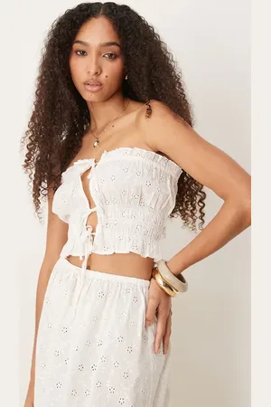 Iisla & Bird Top playero con escote palabra de honor, lazada delantera y bordado inglés de (parte de un conjunto)
