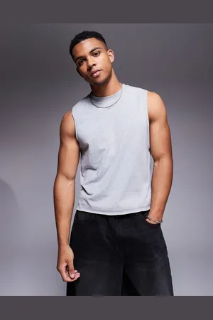 ASOS Camiseta gris jaspeado sin mangas de corte cuadrado y cuello redondo de