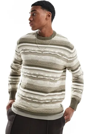 Only & Sons Jersey a rayas beis multicolores con cuello redondo de tejido texturizado de -Beis neutro