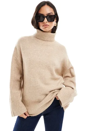 JJXX Jersey color crema extragrande con cuello vuelto de punto texturizado de -Blanco