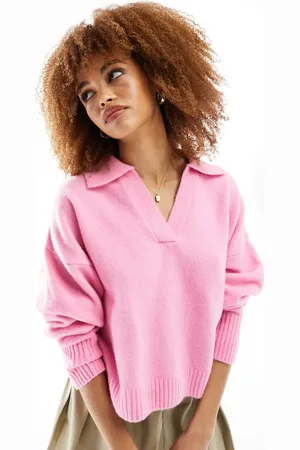 Monki Jersey de manga larga con cuello tipo polo de punto de