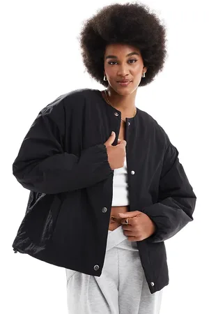 ASOS Chaqueta negra acolchada sin solapas de ASOS DESIGN Tall