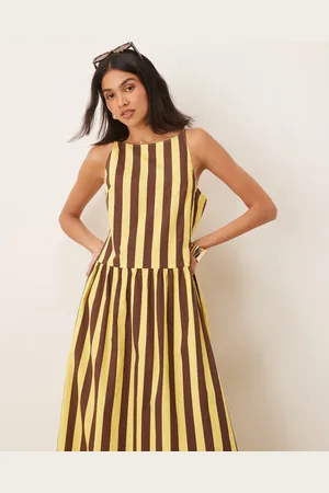 ASOS Vestido largo a con cintura baja y espalda de nadadora de popelina de -Multicolor