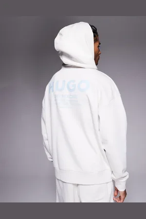 Hugo Blue Sudadera color piedra de corte suelto con capucha y logo azul de (parte de un conjunto)-Neutro