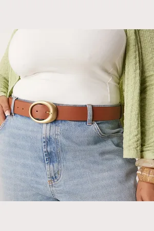 ASOS Cinturón color tostado con hebilla ovalada de ASOS DESIGN Curve-Marrón
