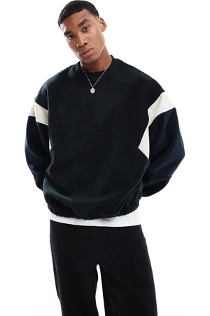 ASOS Sudadera polar negra extragrande con diseño color block de