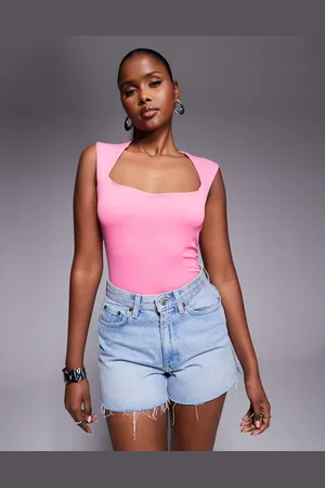 River Island Body rosa con escote cuadrado de punto de