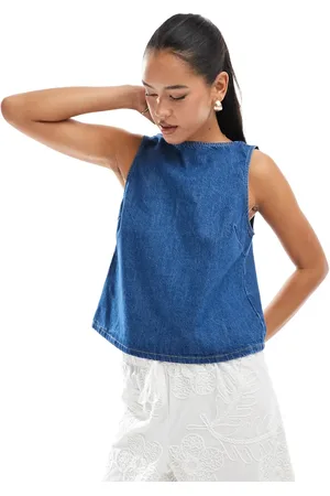 ASOS Top vaquero medio de corte recto sin mangas de