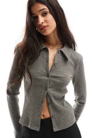 ASOS Cárdigan corto jaspeado con solapas de canalé muy suave de -Sin color