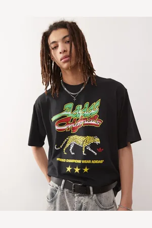 adidas Camiseta negra con estampado gráfico de leopardo de