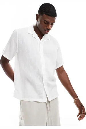 Abercrombie & Fitch Camisa blanca de manga corta y corte holgado de gasa flameada de