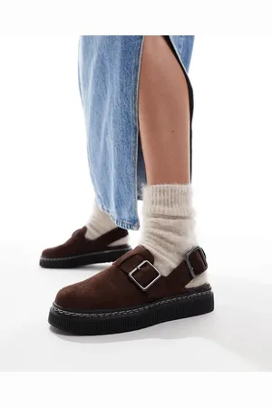 London Rebel Mules marrón chocolate con hebilla Robin de