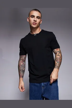 HUGO BOSS Camiseta negra de tejido grueso con logo y cuello de canalé de