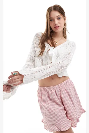 Miss Selfridge Cárdigan color de croché con lazada delantera de cinta de -Blanco