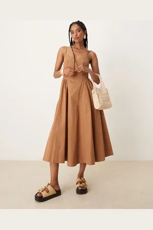 Threadbare Vestido midi con cintura caída de tejido rico en algodón de