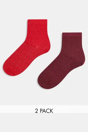 Accessorize Pack de 2 pares de calcetines de color rojo y efecto purpurina de lúrex de