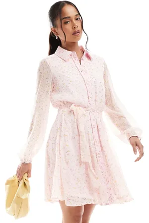 VERO MODA Vestido camisero rosa con vuelo, cinturón y estampado de florecitas Smilla de