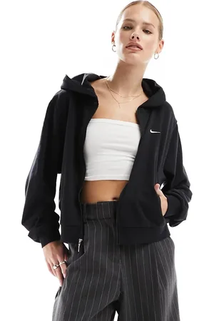 Nike Sudadera negra con capucha y cremallera de felpa de rizo de