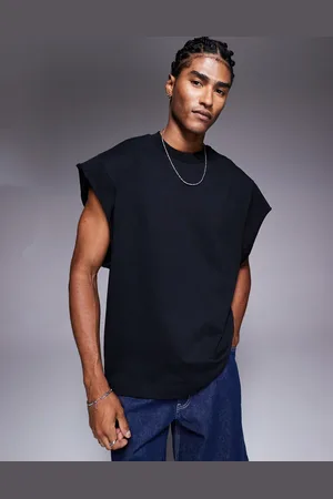 ASOS Camiseta gris carbón extragrande sin mangas con bordes sin rematar de