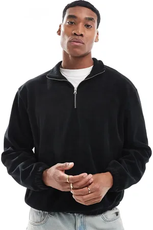 ASOS Sudadera negra de corte cuadrado extragrande con bajo elástico y cremallera corta de felpa de