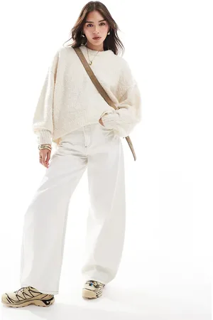 ASOS Jersey color con cuello redondo de bouclé de -Blanco