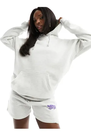 Missyempire Sudadera gris claro jaspeado extragrande con capucha y logo en la espalda de Missy Empire (parte de un conjunto)