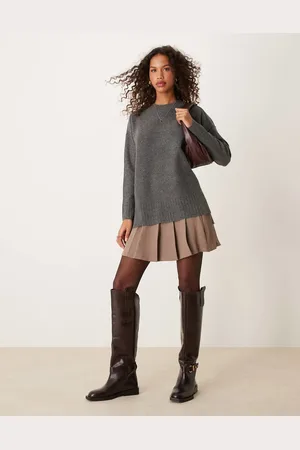 Free People Jersey gris oscuro extragrande con cuello redondo de