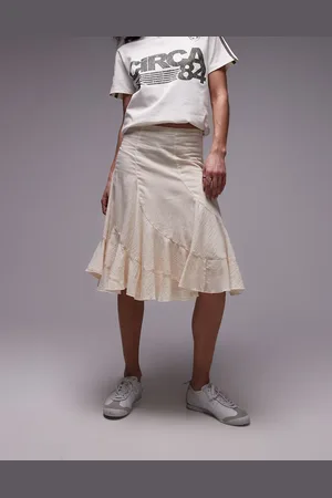 Topshop Falda por la rodilla blanco con diseño desigual de -Negro