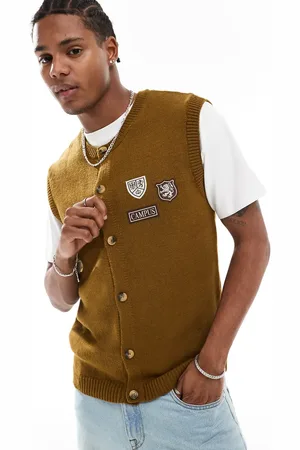 ASOS Cárdigan sin mangas de punto con insignias universitarias de -Verde