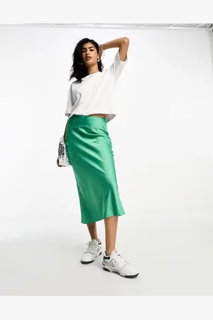 ASOS Falda midi esmeralda de corte al bies de satén de