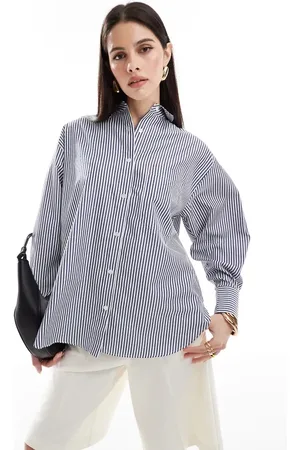 ASOS Camisa azul marino a rayas extragrande de
