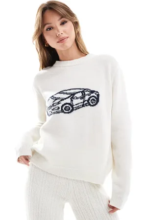 ASOS Jersey color con estampado gráfico de coche de punto de -Blanco
