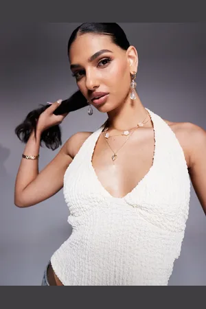 ASOS Top color con cuello halter de tejido texturizado de -Blanco