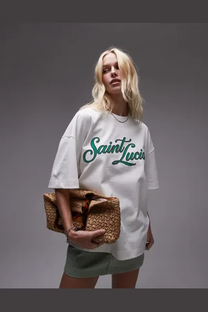 Topshop Camiseta color extragrande con estampado gráfico "Saint Lucia" premium de -Blanco