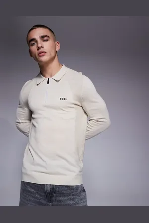 HUGO BOSS Polo con media cremallera y logo de punto de algodón Momentum de -Neutro