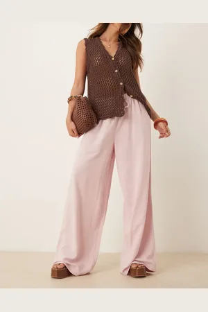 ASOS Pantalones sin cierres de mezcla de lino de -Rosa