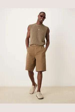 ASOS Pantalones cortos de corte alargado con pinzas dobles de -Gris