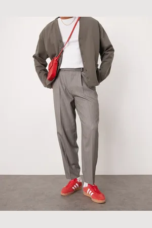 ASOS Pantalones de vestir grises de corte tapered extragrande con raya diplomática de