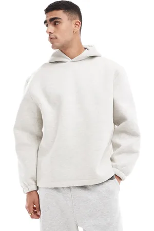 ASOS Sudadera gris jaspeado extragrande con capucha y bajo sobrehilado de tejido efecto neopreno de -Blanco