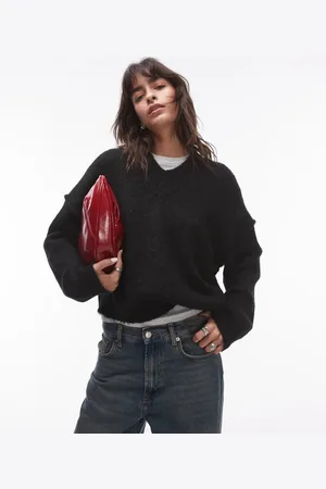 Topshop Jersey con cuello subido de pico de punto mullido de