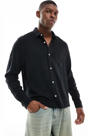 ASOS Camisa negra de corte cuadrado de mezcla de lino de