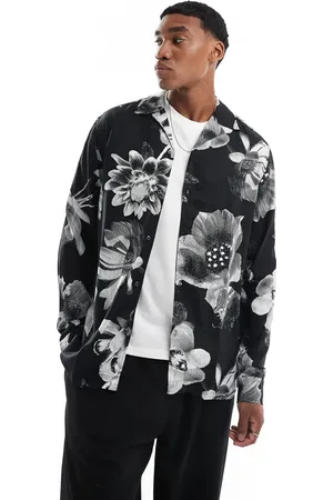 Only & Sons Camisa negra holgada con estampado floral gris de
