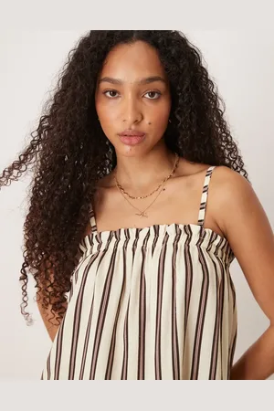 ASOS Top de corte trapecio y tirantes a rayas de mezcla de lino de -Multicolor