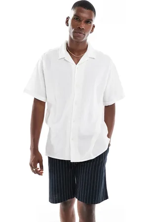 JACK & JONES Camisa blanca con cuello de solapas de tejido texturizado efecto rugoso de -Blanco