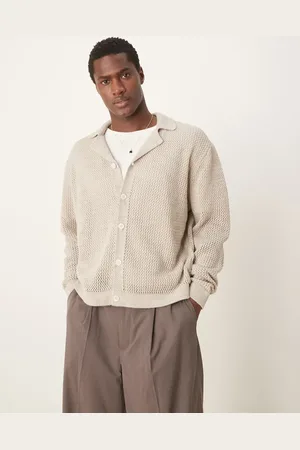 ASOS Cárdigan blanco hueso de corte cuadrado extragrande con cuello de solapas de punto de -Beis neutro