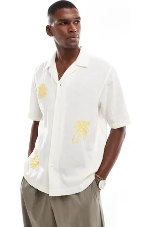 Only & Sons Camisa blanco hueso con cuello de solapas y bordado de -Azul marino