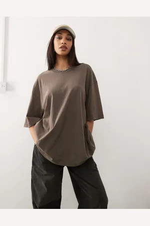 Weekday Camiseta marrón topo lavado extragrande Frida de