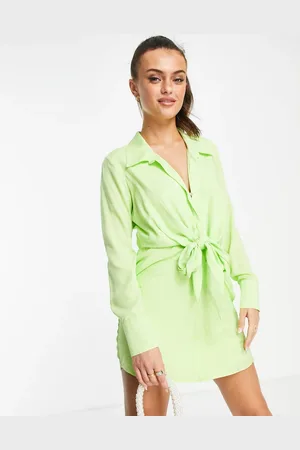 Style Cheat Vestido camisero corto con nudo en la parte delantera de