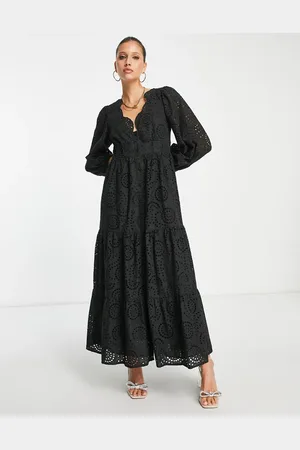 ASOS Vestido largo abotonado con detalle festoneado y bordado inglés de